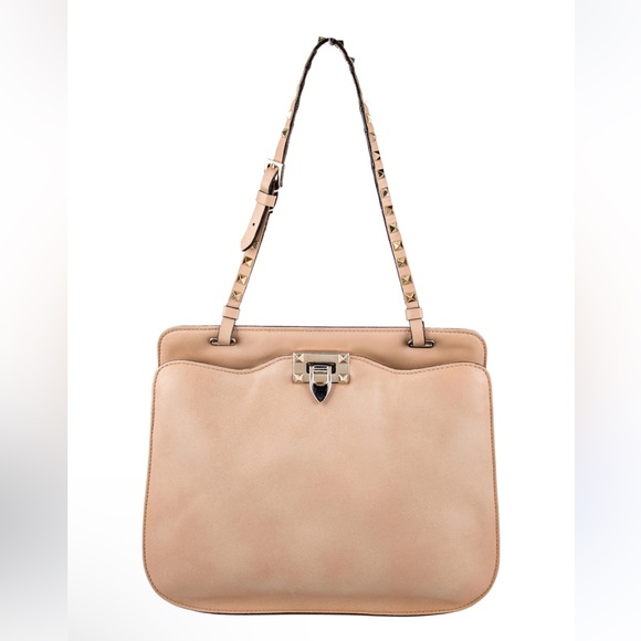 Valentino Rock Stud Nude Poudre Leather Shoulder Hand Bag - Picture 1 of 14